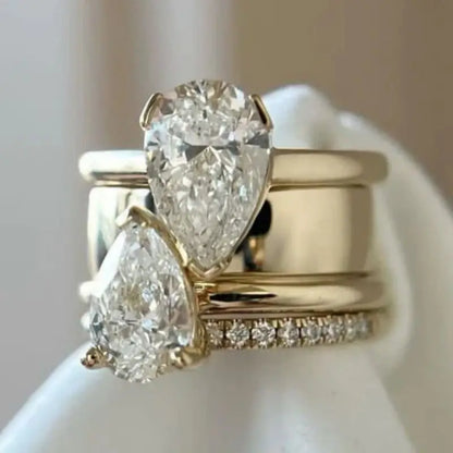 Geometric Water Droplet Shape Zircon Rings Set For Women Birthday Party Gift Accessories Custom Jewelry Beauty World Shop