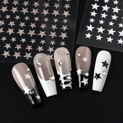 3D Black Pink Stars Stickers for Nails Golden Silvery Stars Adhesive Nail Decals Autumn Winter Festival DIY Nail Art Accessories Beauty World Shop