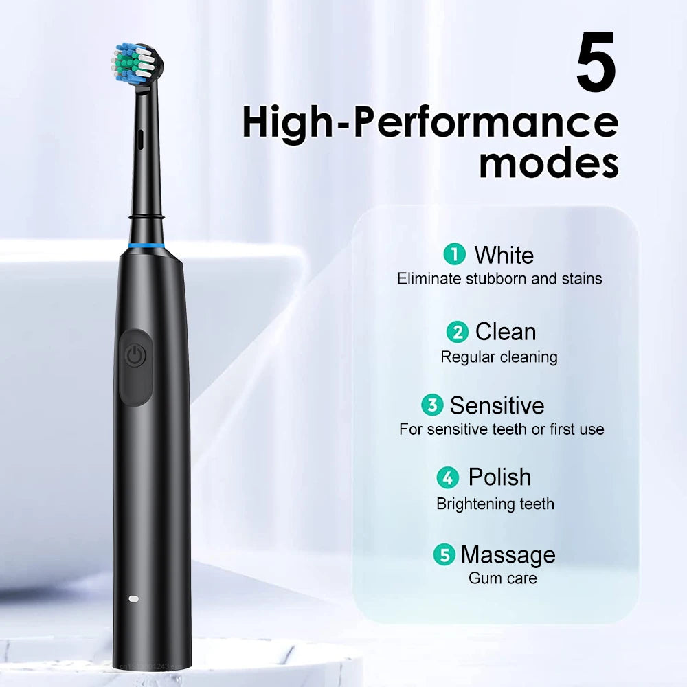 Electric Toothbrush Rotary Rechargeable Electric Toothbrush for Adults Rotating Electric Toothbrushes with 8 Soft Brush Heads Beauty World Shop