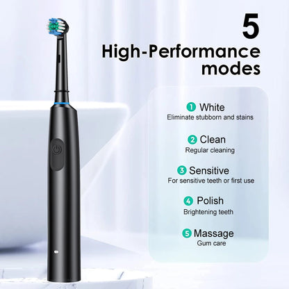 Electric Toothbrush Rotary Rechargeable Electric Toothbrush for Adults Rotating Electric Toothbrushes with 8 Soft Brush Heads Beauty World Shop
