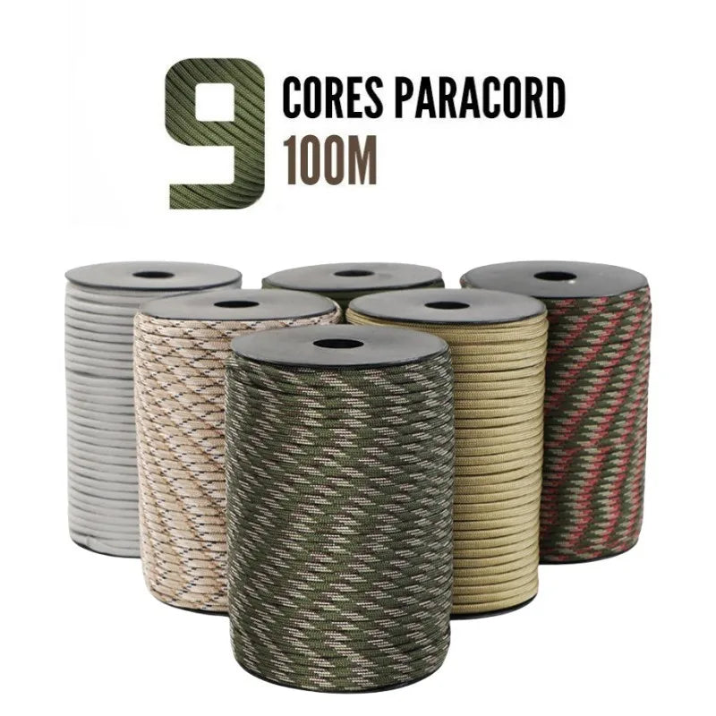 100M 550 Military Standard 9-Core Paracord Rope 4mm Outdoor Parachute Cord Survival Umbrella Tent Lanyard Strap Beauty World Shop
