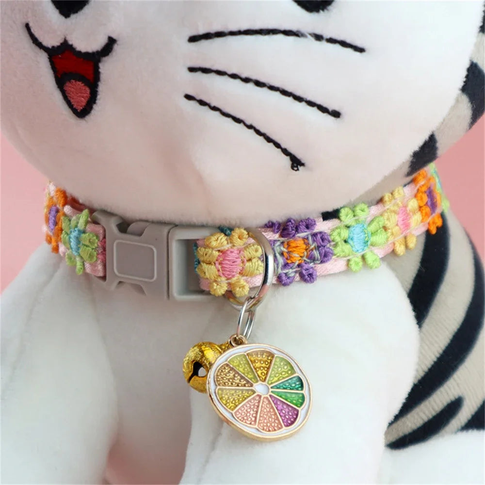 Fashion Rainbow Flower Cat Collar With Bell Kitten Puppy Necklace Adjustable Buckle Colorful Lace Kitten Collar Dog Accessories Beauty World Shop