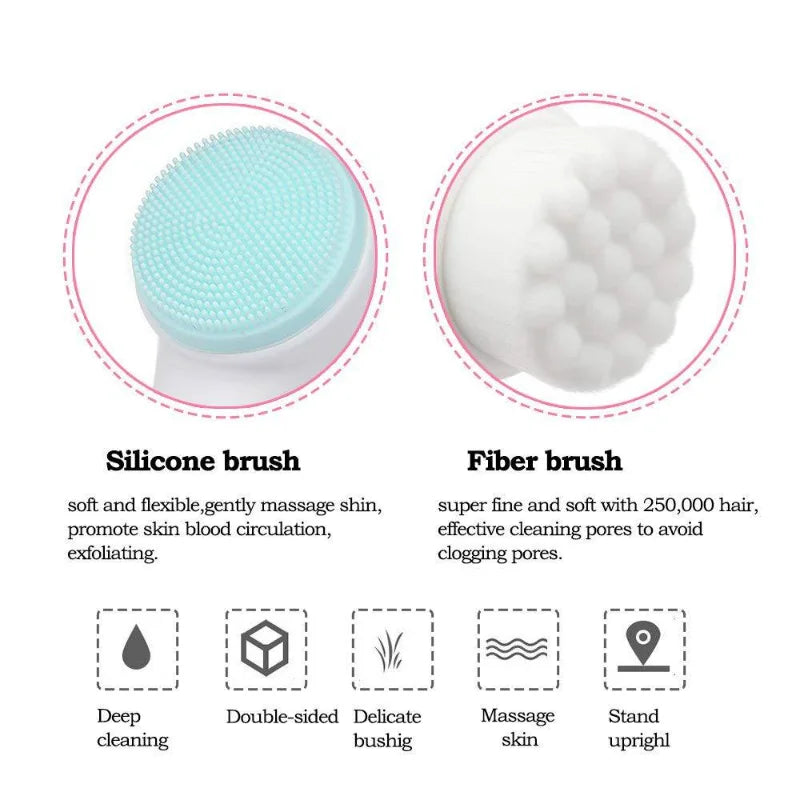 3D Double Silicone Facial Cleansing Brush Manual Massage Facial Brush Soft Bristles Exfoliator Double Sided Face Wash Brush Beauty World Shop