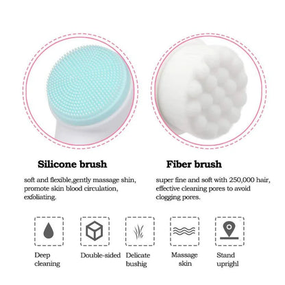 3D Double Silicone Facial Cleansing Brush Manual Massage Facial Brush Soft Bristles Exfoliator Double Sided Face Wash Brush Beauty World Shop