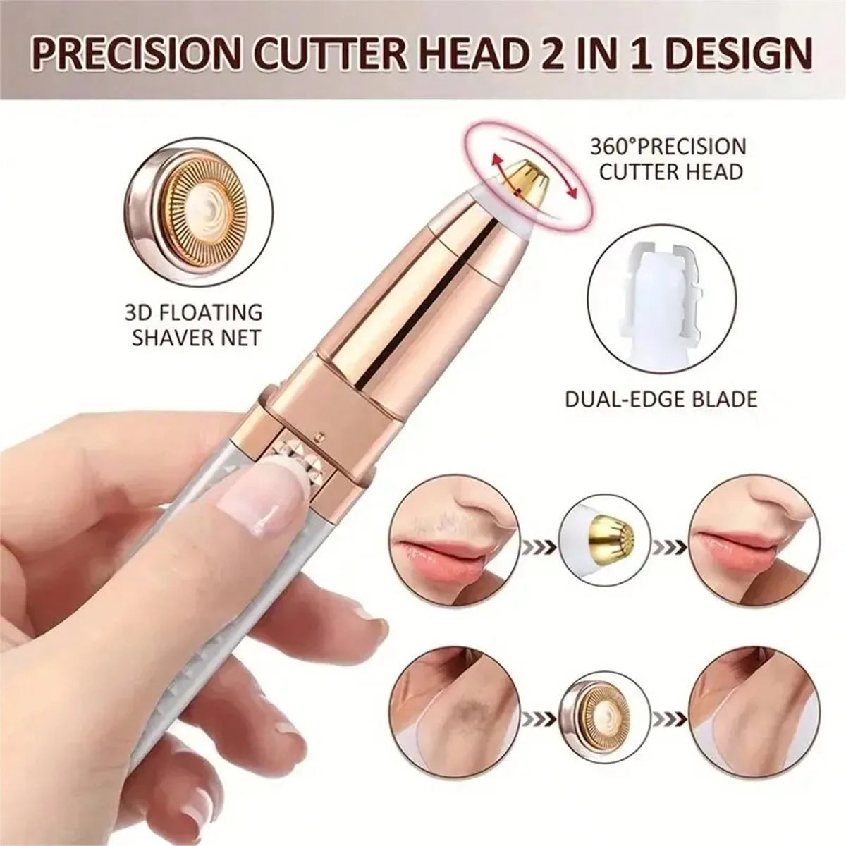 1pc Rechargeable 2-In-1 Eyebrow Razor And Hair Shaver With LED Light - Painlessly Remove Peach Fuzz, Facial Hair, Eyebrows, Lips Beauty World Shop
