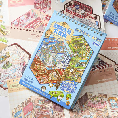 Mr Paper 49pcs/bag Business Town Series Mini 3D Miniature Scenography Sticker Book Visual Stacking Scene Stickers DIY Gift Decor Beauty World Shop