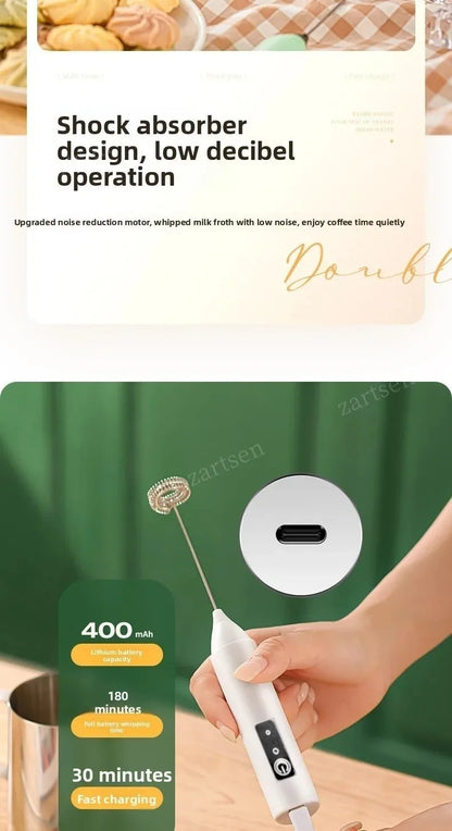Wireless Milk Frother Electric Type-C Handheld Blender Stainless Steel Mini Coffee Maker Whisk Mixer For Coffee Cappuccino Cream Beauty World Shop