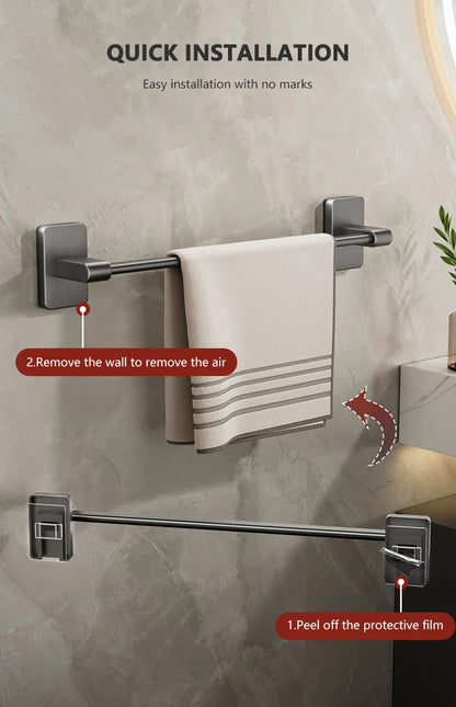 Non perforated suction cup wall mounted towel rack, bathroom storage rack, bathroom horizontal bar towel rack Beauty World Shop