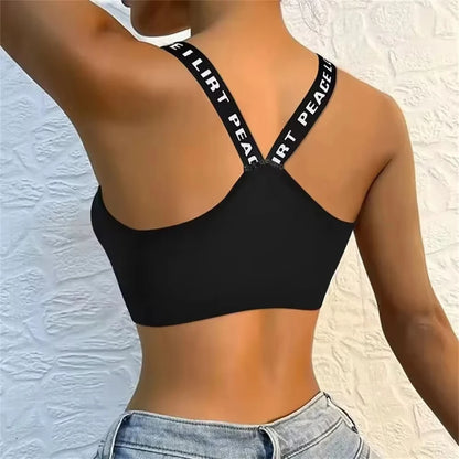 Sports underwear Women Yoga Fitness Seamless Crop Top Wide Letter Straps Comfortable Workout Activewear Beauty World Shop