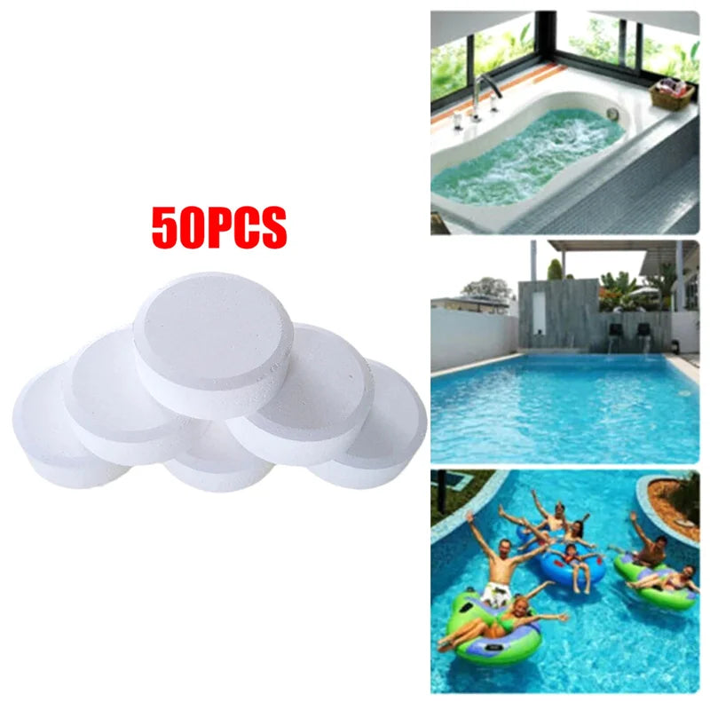 50Pcs/Bottle Swimming Pool Cleaning Tablet Chlorine Bromine Tablets Cleaner Swimming Spa Household Cleaning Supplies Beauty World Shop