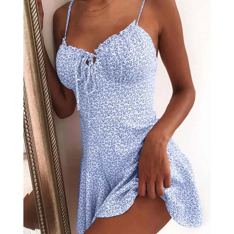 Floral Print A Line Mini Dresses Sexy Lady Dating Camisole Strapless Backless Dress Boho Solid Beach Clothing Beauty World Shop