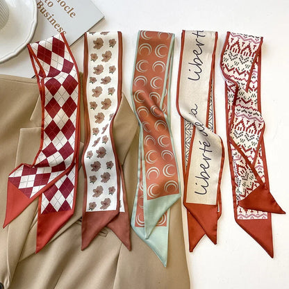 5pcs/set Series Silk Satin Scarf Women Cloth Hair Bands Headdress Accessories Lady Scarves Ribbon Neck Ties for Bag Handle Beauty World Shop
