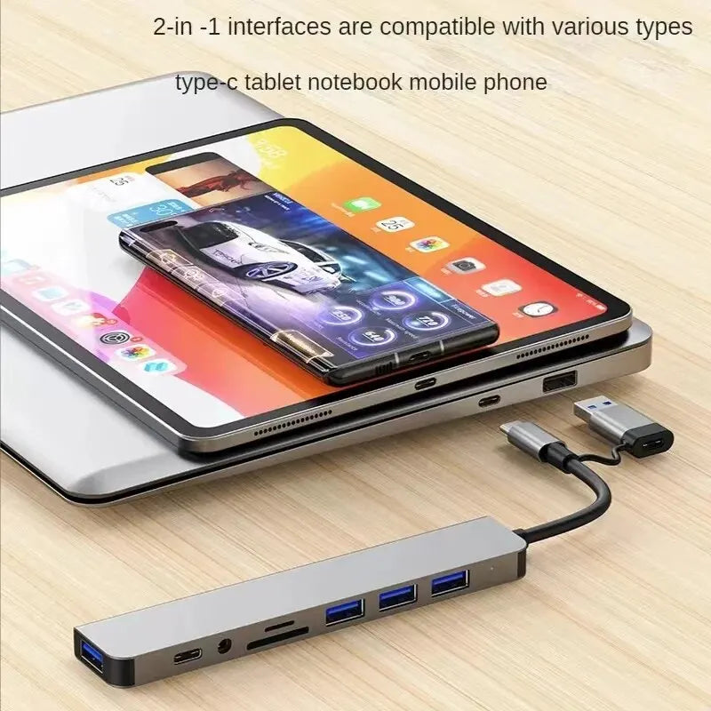 8 In 2 USB HUB With Splitter Card Reader, USB C Port, USB 3.0 / 2.0, SD/TF Splitter Card Reader, Docking Station Beauty World Shop