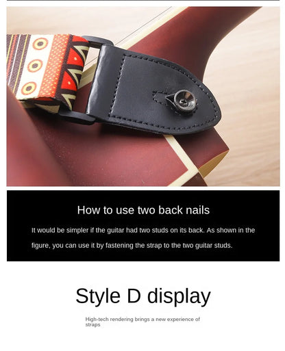 Fashion Retro Ethnic Style Guitar Strap Adjustable Leather Strap for Folk Guitar Electric Guitar Bass Ukulele Guitar Accessories Beauty World Shop
