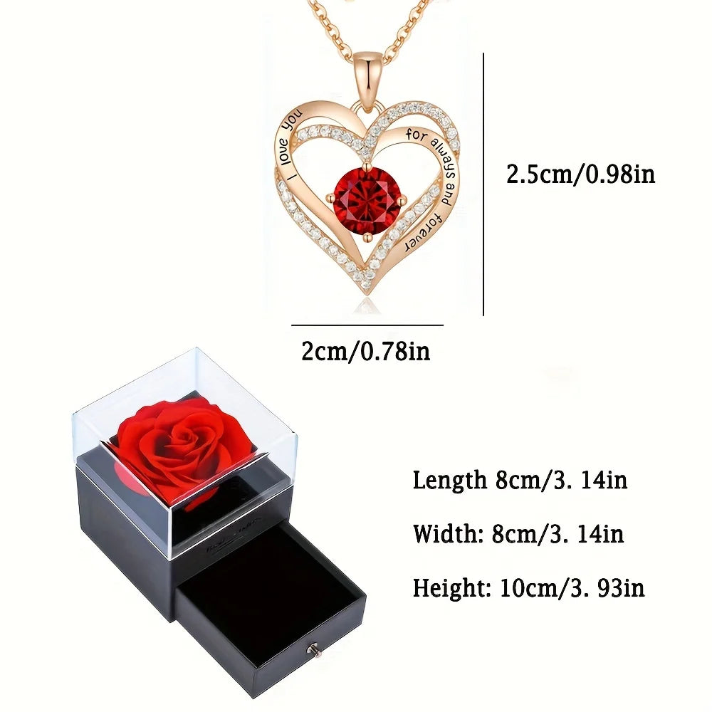 Luxury Red Zircon Pendant Necklaces With Rose Flower Gift Box For Girlfriend Women I Love You Gifts 2024 Trendy Wedding Jewelry Beauty World Shop