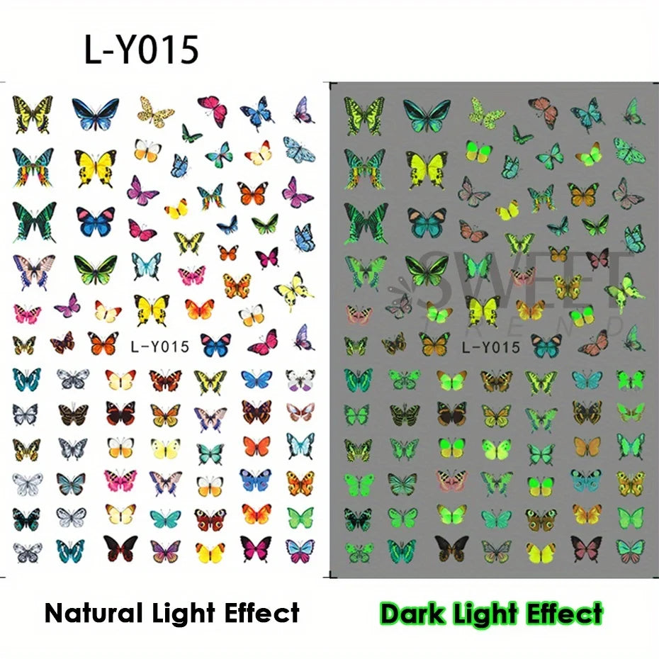 3pcs Luminous Butterfly Nail Decal Stickers Colorful Blue Butterfly Series Design Glow In The Dark Night Polish Sliders Manicure Beauty World Shop