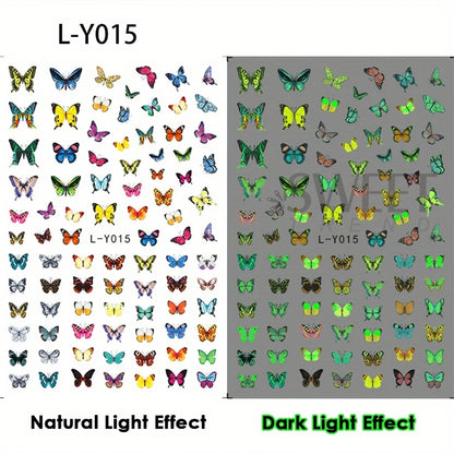 3pcs Luminous Butterfly Nail Decal Stickers Colorful Blue Butterfly Series Design Glow In The Dark Night Polish Sliders Manicure Beauty World Shop