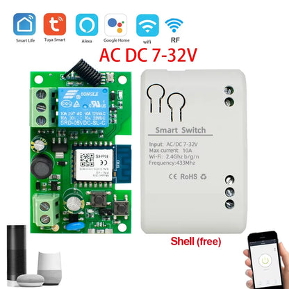 Tuya WIFI Smart Garage Gate Electric Door Access Motor Switch DC 12V 24V 32V AC 220V 1/2CH Pulse Relay Module RF433 Remote Alexa Beauty World Shop