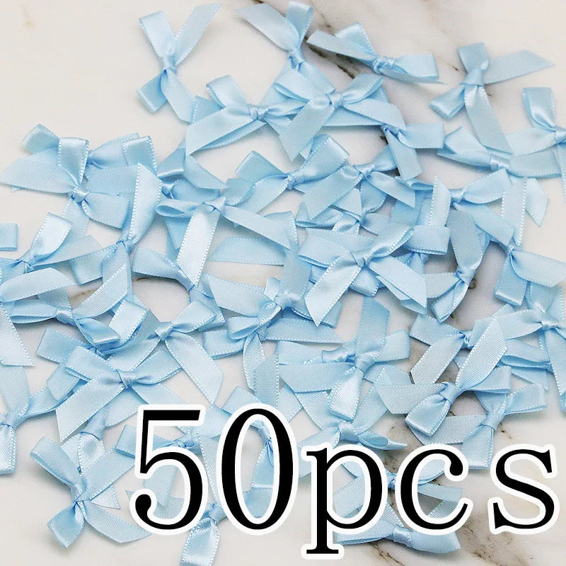 (50 Pcs) 4*4cm Colourful Ribbon Bows Small Size Polyester Satin Ribbon Bow Flower DIY Craft Decoration Beauty World Shop
