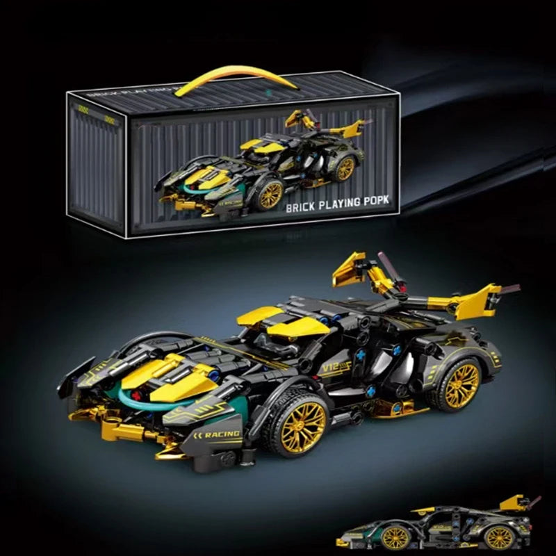 2026 Hot Building Block Racing Car V12 Building Block Car Black and Gold Accessories Fine Desktop Wooden Model Car Birthday Gift Beauty World Shop