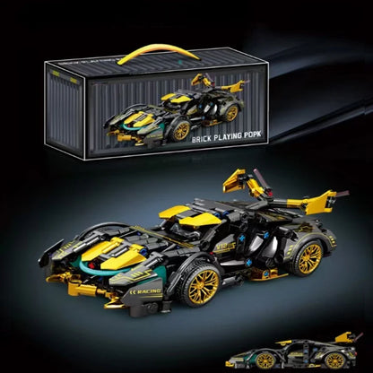 2026 Hot Building Block Racing Car V12 Building Block Car Black and Gold Accessories Fine Desktop Wooden Model Car Birthday Gift Beauty World Shop
