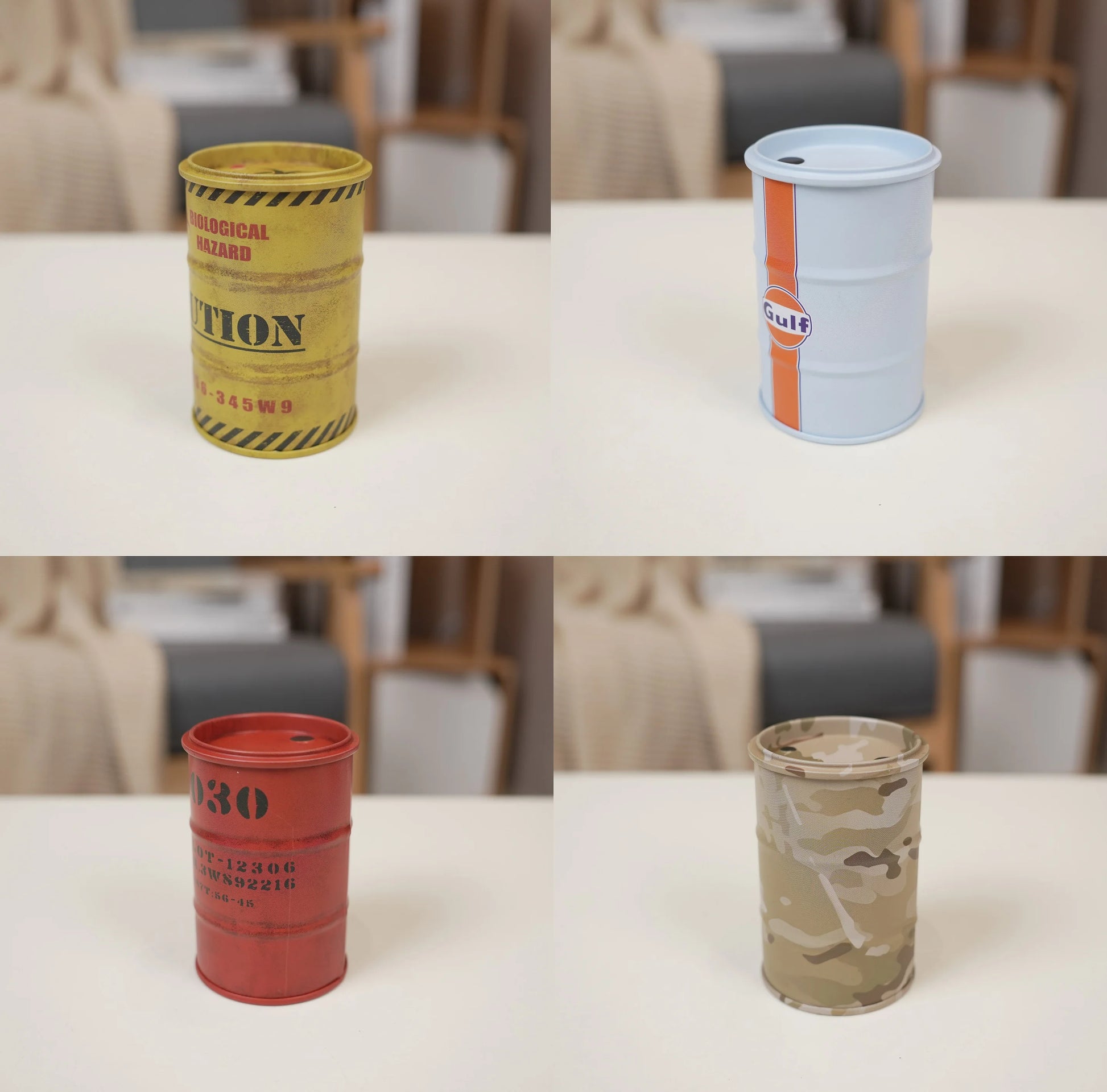 Chemistry Oil Drum Model Iron Mini Oil Drum Model War Games Scene Model Storage Box Desktop Decoration Car Model for Boys Gifts Beauty World Shop