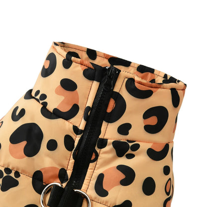 Dog Jacket Winter Warm Clothes For Small Medium Dogs Cats Leopard Print Pet Puppy Coat With D-ring Chihuahua Yorkie Pug Outfits