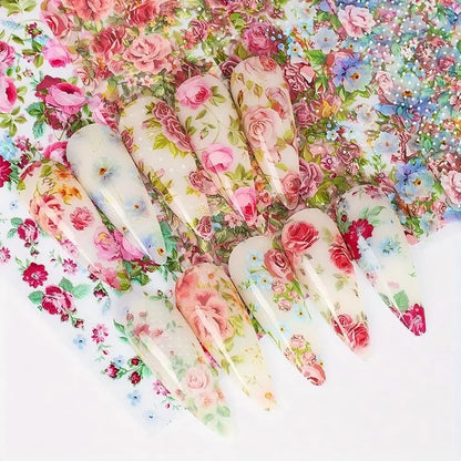 10PCS Mixed Nail Art Foils Transfer Sticker Set Rose Flower Designs Floral Starry Sky Nail Wraps Wedding Summer Manicure Decor Beauty World Shop