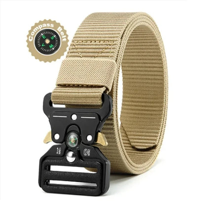 Compass Multi-Function Outdoor Tactical Belt for Men and Women Durable Quick-Dry Canvas Nylon Webbing Hiking Camping Sport Gear Beauty Fashion