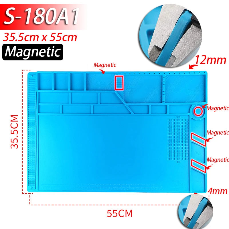 Soldering Station Mat Silicone Work Mat Heat Resistant 932°F Anti-Static Magnetic Mat for Electronic Phone Laptop Watch Repair Beauty World Shop