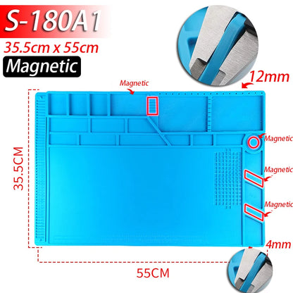 Soldering Station Mat Silicone Work Mat Heat Resistant 932°F Anti-Static Magnetic Mat for Electronic Phone Laptop Watch Repair Beauty World Shop