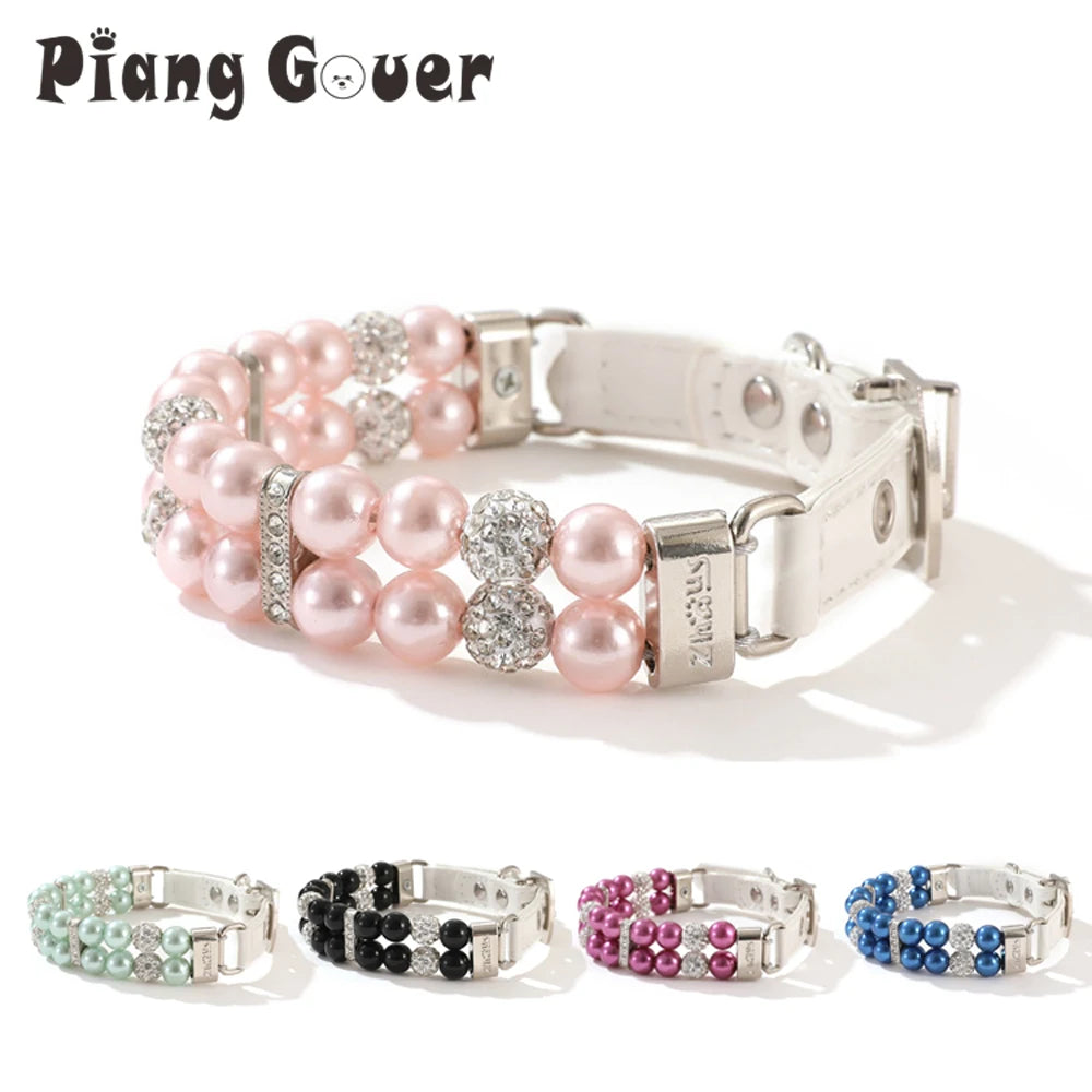 Pearl Pet Collar Artificial Pearls Rhinestone Dog Collar For Cat Necklace Wedding Party Pink Blue Green Beauty World Shop