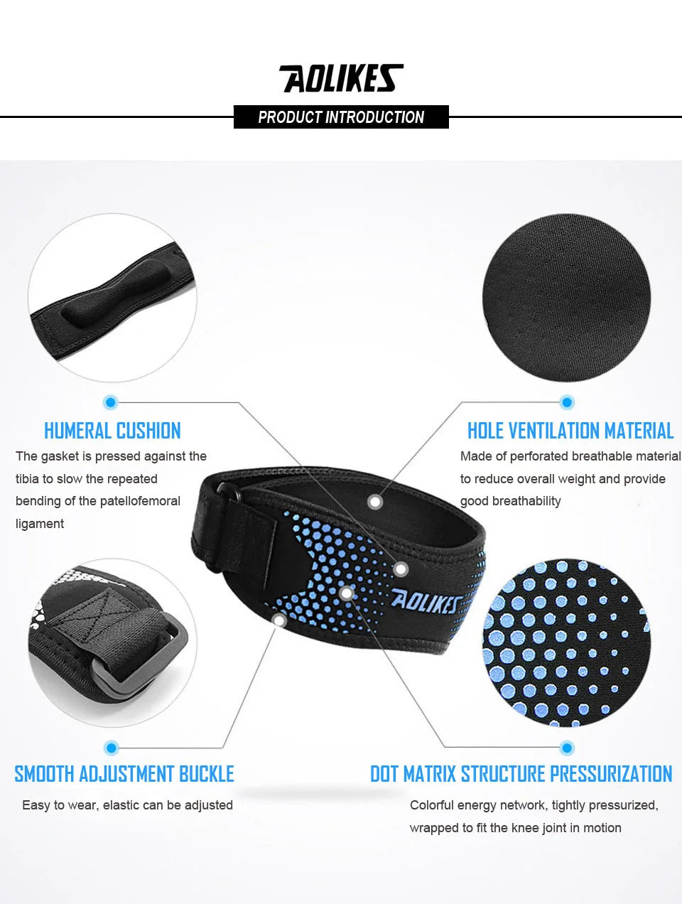 AOLIKES 1PCS Knee Braces for Knee Pain,Patella Knee Support Strap,Adjustable Patellar Tendon Stabilizer Band for Basketball Beauty World Shop