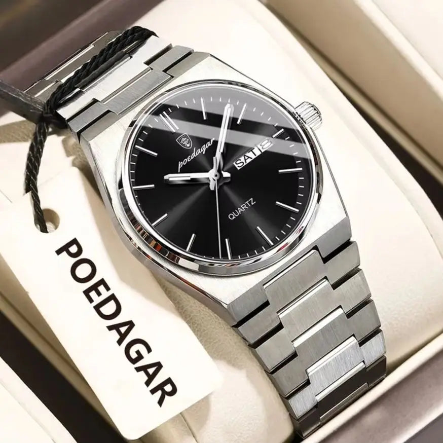 POEDAGAR Elegant Woman's Watch Date Week Waterproof Luminous Ladies Clock Quartz Stainless Steel Fashion Watches For Women Reloj Beauty World Shop