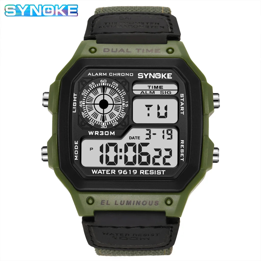 Synoke Outdoor Military Digital Watch For Men Fashion Retro Nylon Canvas Strap Sports Waterproof Watch Multifunctional Luminous Beauty World Shop