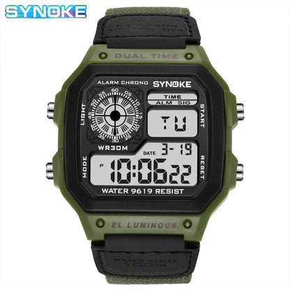 Synoke Outdoor Military Digital Watch For Men Fashion Retro Nylon Canvas Strap Sports Waterproof Watch Multifunctional Luminous Beauty World Shop
