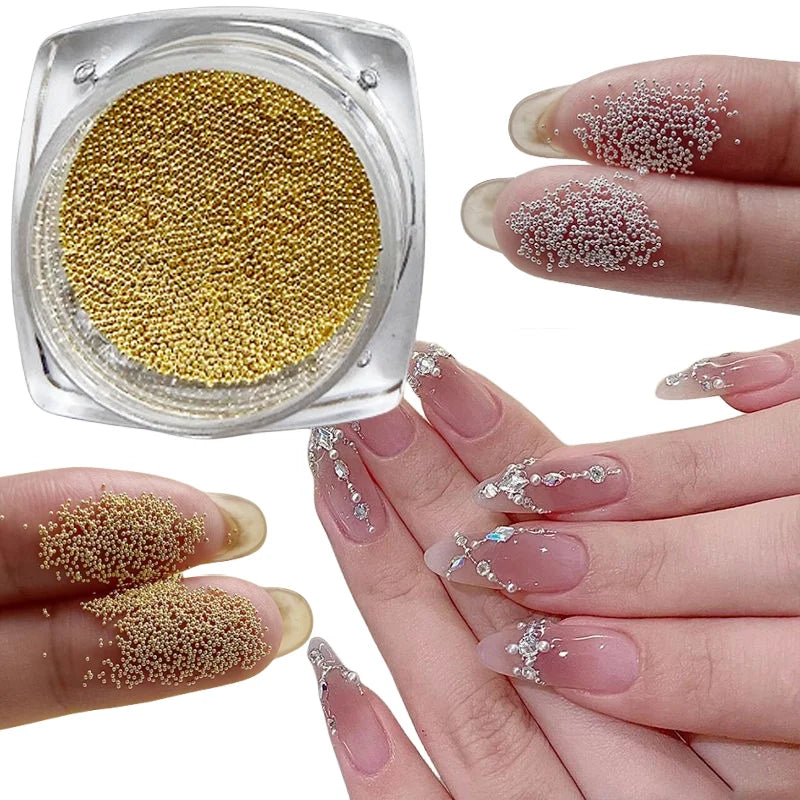0.4mm-1.5mm 3D Steel Tiny Nail Art Decoration Gold Silver Steel Ball Nail Art Caviar Beads Nails Beads DIY Jewelry Accessories Beauty World Shop