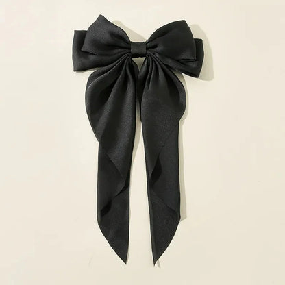 Korean Accessories Hair Clips for Women Girls Big Bowknot Solid Satin Long Ribbon Bows Spring Clamp Barette Cheveux Femme 2023 Beauty World Shop