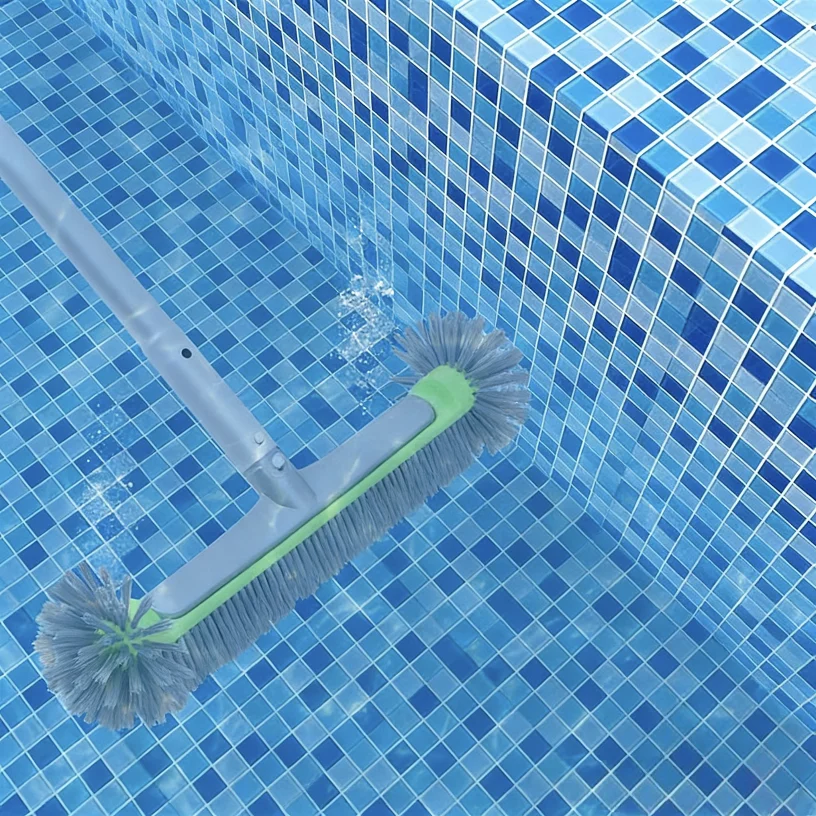 17.5" Heavy Duty Aluminum Pool Brush Head With 7 Rows Nylon Bristles For Pool Wall Steps Corner Cleaning Beauty World Shop
