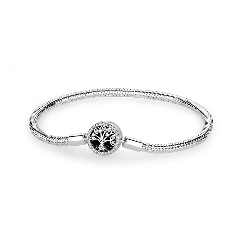 Original 925 Sterling Silver Bracelets Bangles Love Heart Clip Charms Beads Snake Chains For Women Rose Gold DIY Luxury Jewelry Beauty World Shop