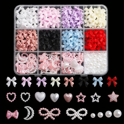 500PCS 3D Nail Art Decoration Kit with Resin Bows, Flat Back Pearls, and Assorted Shapes – Unscented DIY Craft Embellishments Beauty World Shop