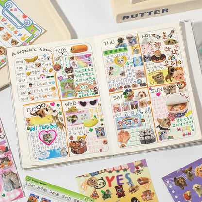 Cute Pets Theme Sticker Book 30 Sheets/Bag with Ring Binding for Scrapbooking DIY Collage Material Background Decoration Beauty World Shop