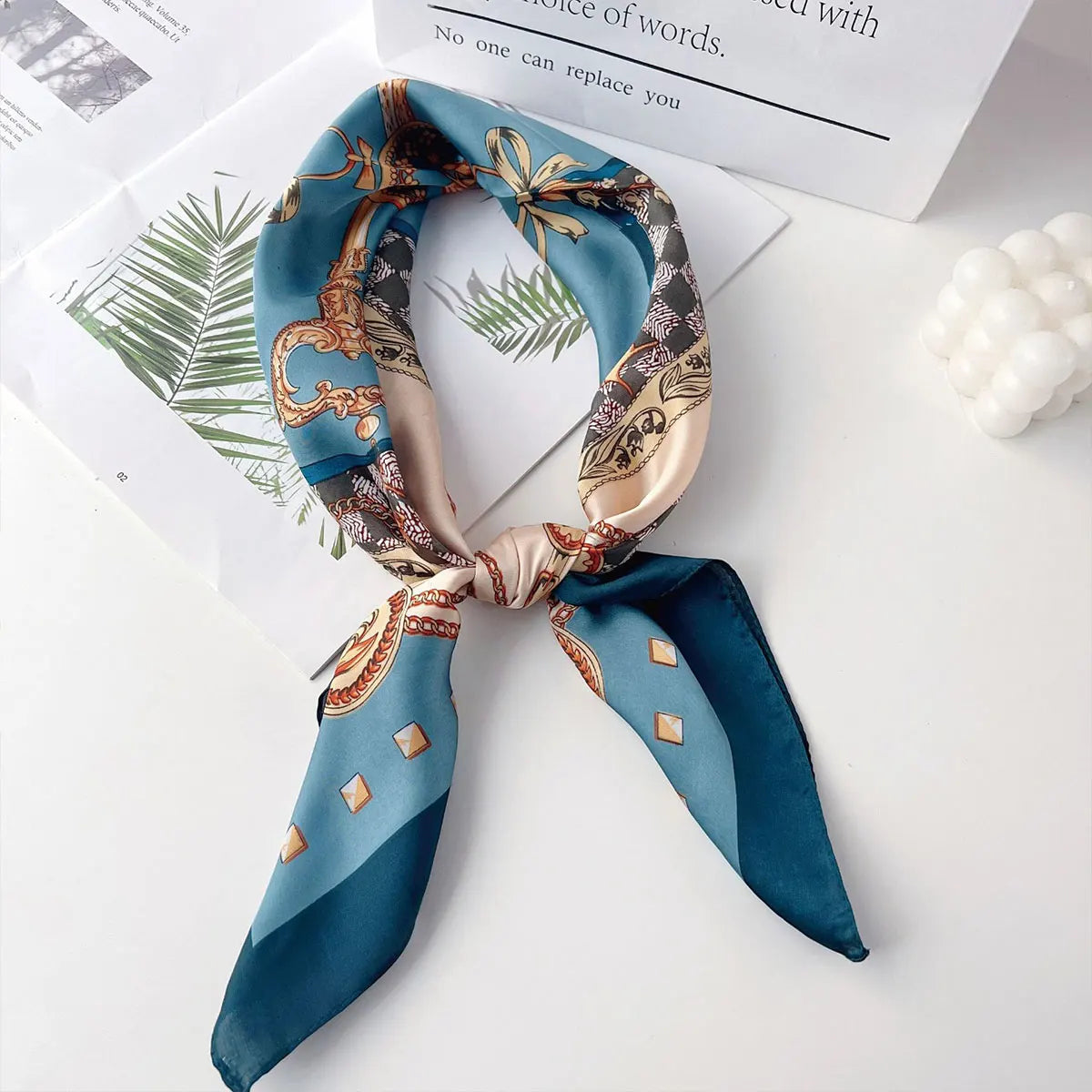 70x70cm Fashionable Korean Style Silk Square Scarf Satin Print Hairband Necktie Hair Accessory Headscarf Versatile Wrap Scarf Beauty World Shop