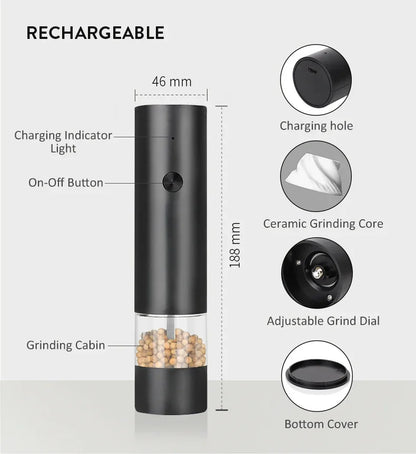 USB Rechargeable Electric Salt and Pepper Grinder Adjustable Coarseness Large Capacity Auto Spices Grinders Kitchen Cooking Tool Beauty World Shop