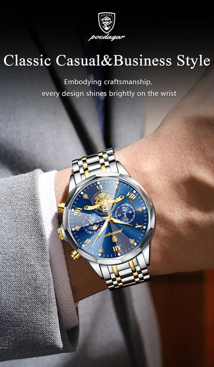 POEDAGAR Original Luxury Men's Watch Waterproof Luminous Chronograph Men Wristwatch Stainless Steel Quartz Watches For Man Reloj Beauty World Shop