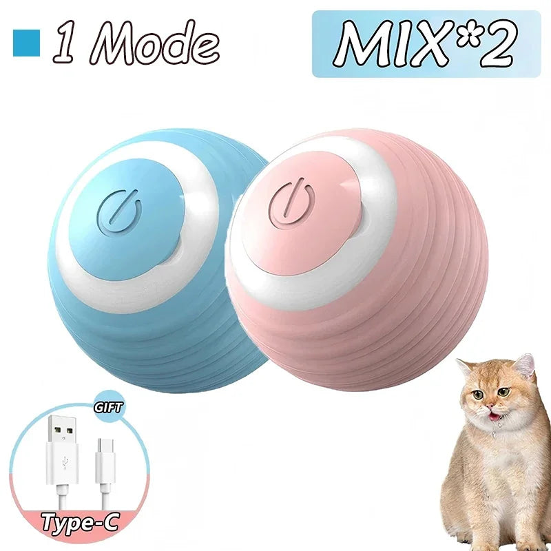 1~2Pcs Cat Interactive Ball Toys Automatic Rolling Ball Faux Tail Rechargeable Smart Pet Electric Toy Cat Training Imitate Mouse