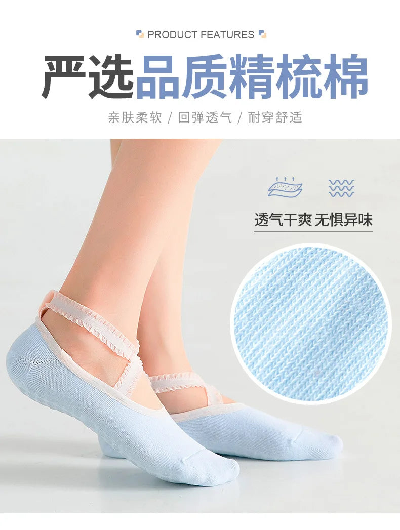 Solid Color Yoga Socks Professional Silicone Non-slip Ballet Pilates Socks Backless Breathable Bandage Cotton Dance Sports Socks Beauty World Shop