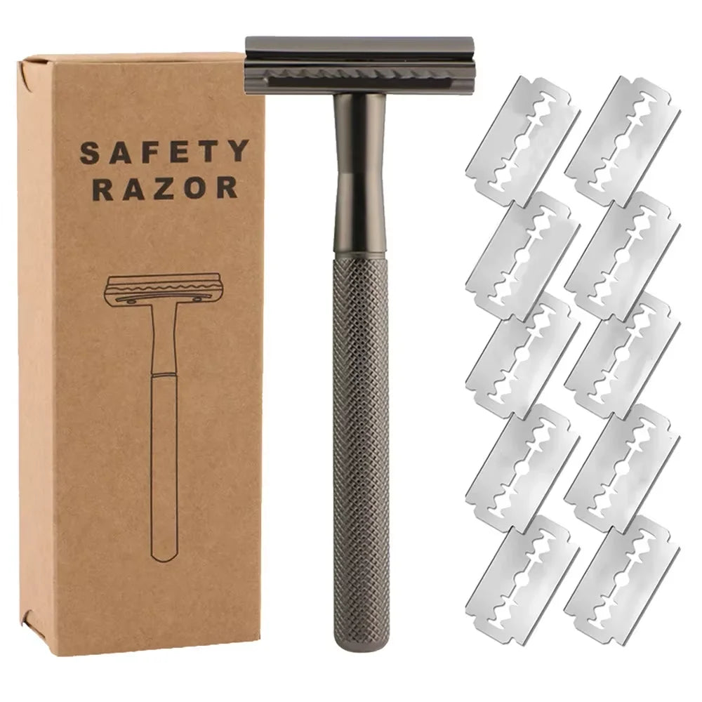 Double Edge Safety Razor for Men & Women, Metal Razor with 10 Platinum Coated Safety Razor Blades, Eco-Friendly Razor Beauty World Shop