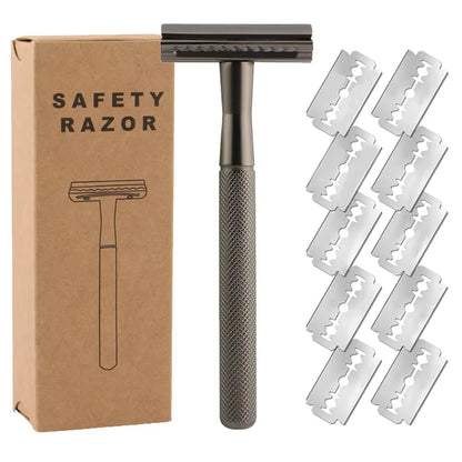 Double Edge Safety Razor for Men & Women, Metal Razor with 10 Platinum Coated Safety Razor Blades, Eco-Friendly Razor Beauty World Shop