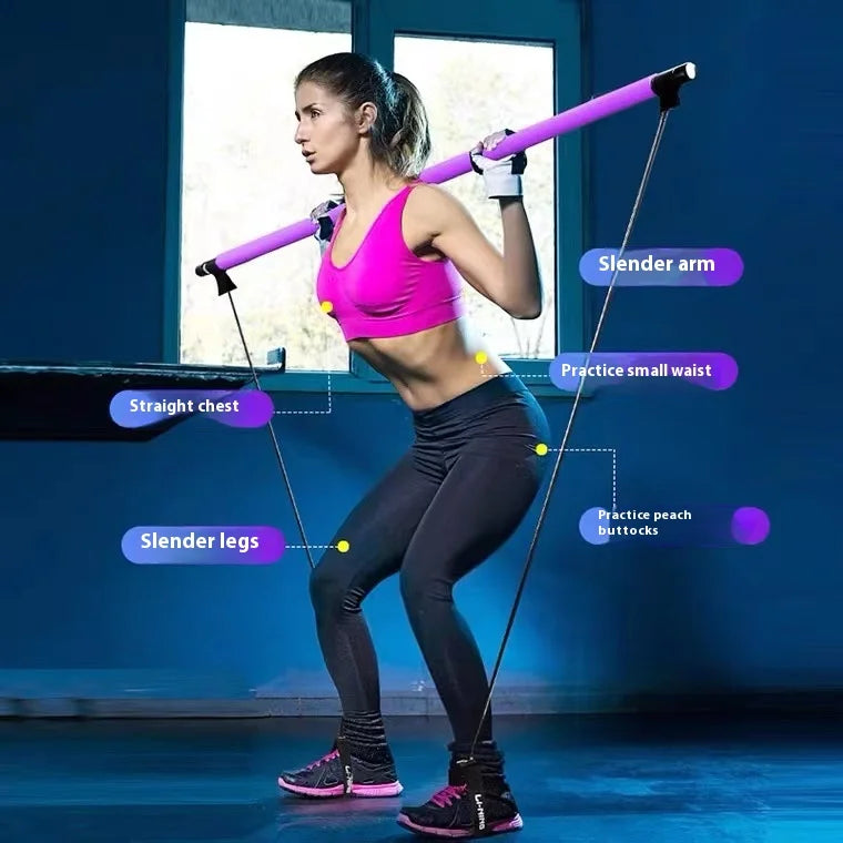 Pilates Stick - Adjustable Fitness Bar for Home Workout, Yoga, Stretching & Toning - Portable Exercise Rod with Elastic Bands Beauty World Shop